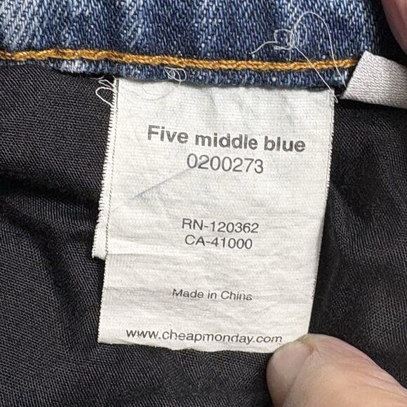 Cheap Monday Five Unwash Blue Straight Jeans 30 x 30 Button Fly Skull Straight - Picture 11 of 16